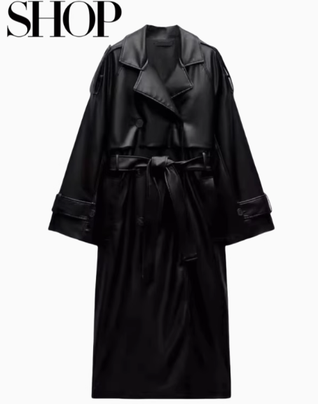 Trendy Long Noir Lederjacke Schwarz