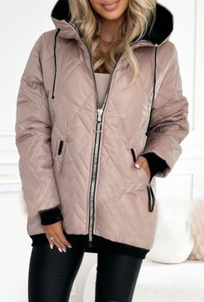 Women's Hooded Zipper Side Button Design Casual Coat