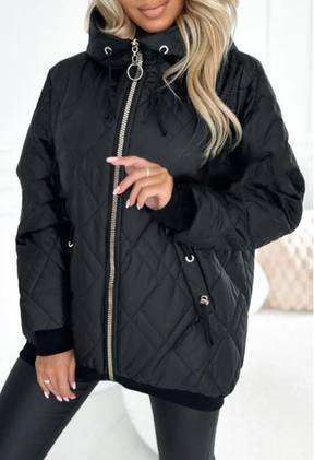 Women's Hooded Zipper Side Button Design Casual Coat